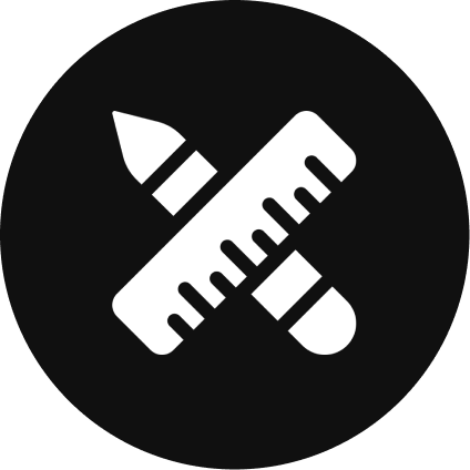 Icon of a pencil crossed with a ruler on a black circle.
